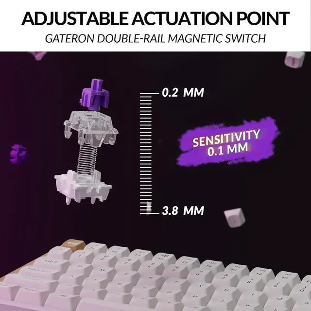 Alt view image 6 of 7 - Keychron K2 HE Custom Mechanical Gaming Keyboard, RGB Backlight Aluminum Frames with Hot-Swappable Hall Effect Gateron Double-Rail Magnetic Nebula Switch, 2.4 GHz/Bluetooth/Wired - Shell White