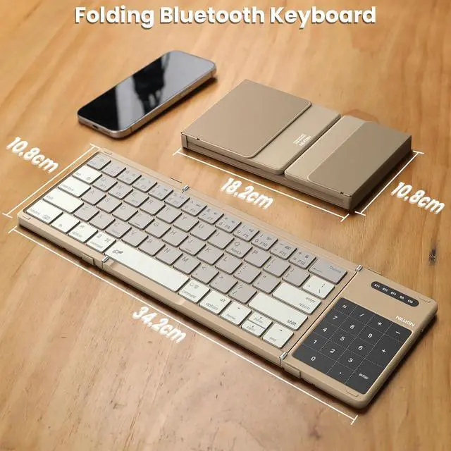 Alt view image 5 of 7 - Nillkin Cube Pocket Foldable Keyboard with Touchpad Numerical Pad for Travel Meeting for Tablet,Mobile Phone,Laptop, Full Size (Small) Keyboard (Khaki)