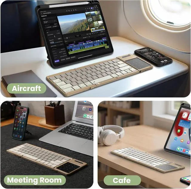 Alt view image 7 of 7 - Nillkin Cube Pocket Foldable Keyboard with Touchpad Numerical Pad for Travel Meeting for Tablet,Mobile Phone,Laptop, Full Size (Small) Keyboard (Khaki)