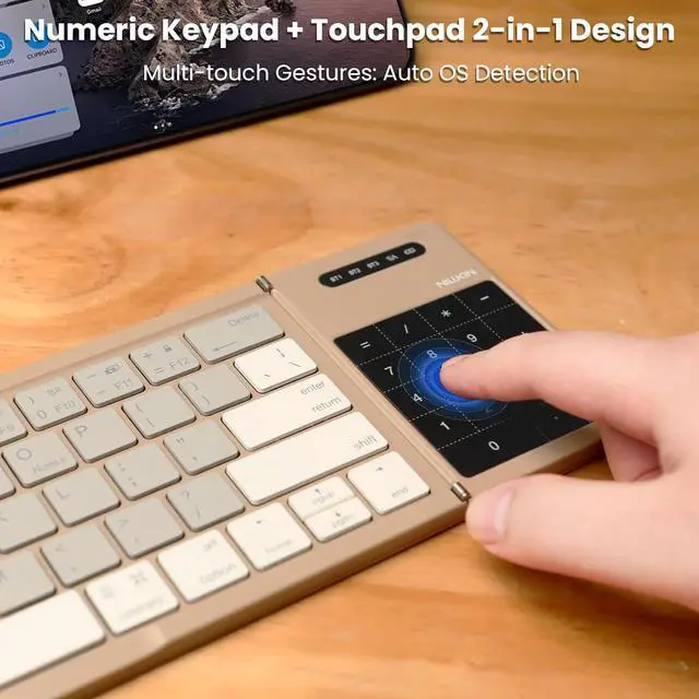 Alt view image 6 of 7 - Nillkin Cube Pocket Foldable Keyboard with Touchpad Numerical Pad for Travel Meeting for Tablet,Mobile Phone,Laptop, Full Size (Small) Keyboard (Khaki)