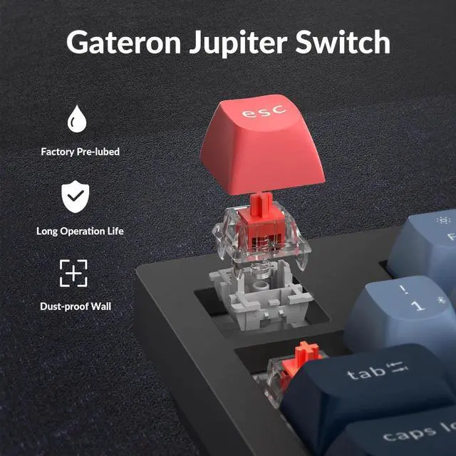 Alt view image 6 of 7 - Keychron V5 Max Wireless Custom Knob Mechanical Keyboard, QMK/VIA Programmable 96% Layout Bluetooth 5.1/2.4 GHz/Wired RGB with Hot-swappable Gateron Jupiter Red Switch Compatible with Mac Windows