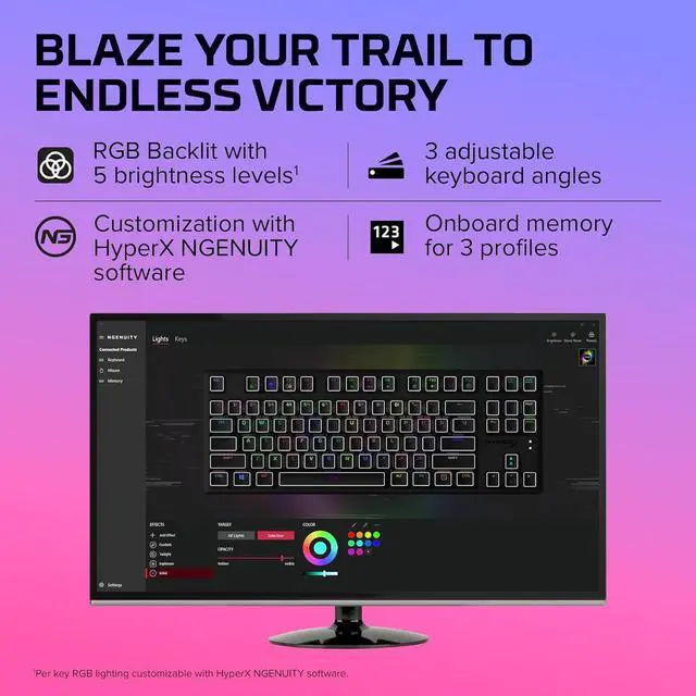 Alt view image 5 of 7 - HyperX Alloy Origins Core - Tenkeyless Mechanical Gaming Keyboard, Software Controlled Light & Macro Customization, Compact Form Factor, RGB LED Backlit, Linear HyperX Red Switch,Black