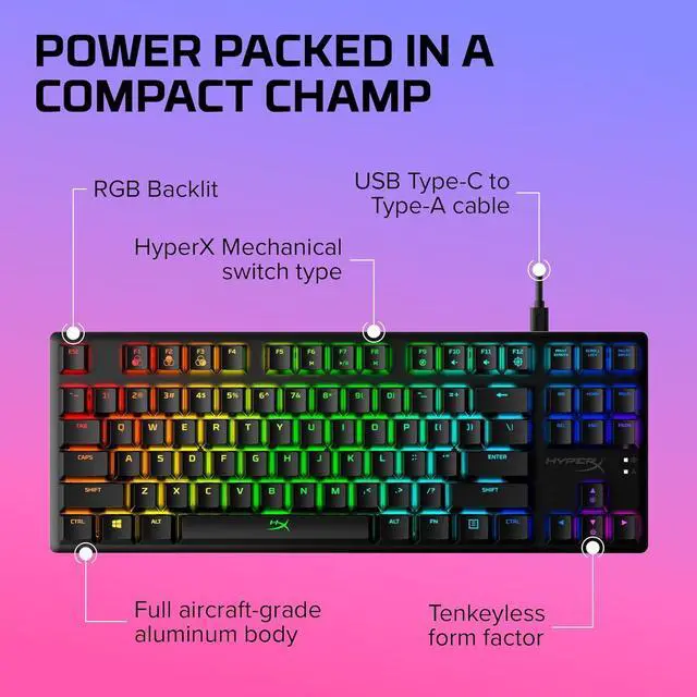 Alt view image 7 of 7 - HyperX Alloy Origins Core - Tenkeyless Mechanical Gaming Keyboard, Software Controlled Light & Macro Customization, Compact Form Factor, RGB LED Backlit, Linear HyperX Red Switch,Black