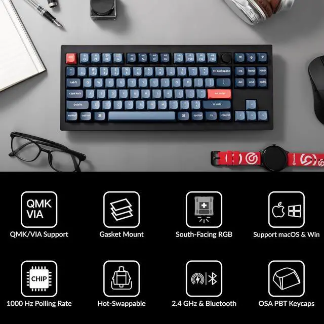 Alt view image 7 of 7 - Keychron V3 Max Wireless Custom Knob Mechanical Keyboard, QMK/VIA Programmable 80% Layout Bluetooth 5.1/2.4 GHz/Wired RGB with Hot-swappable Gateron Jupiter Brown Switch Compatible with Mac Windows
