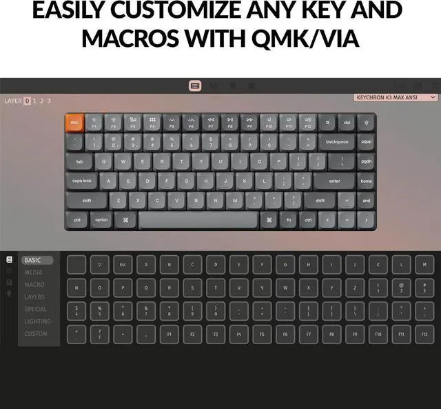 Alt view image 2 of 7 - Keychron K3 Max 75% Low-Profile Wireless Mechanical Keyboard - Ultra-Thin, Tri-Mode (2.4G/Bluetooth/USB-C), Silent Gateron Brown Switches, Mac/Windows/Linux Compatible