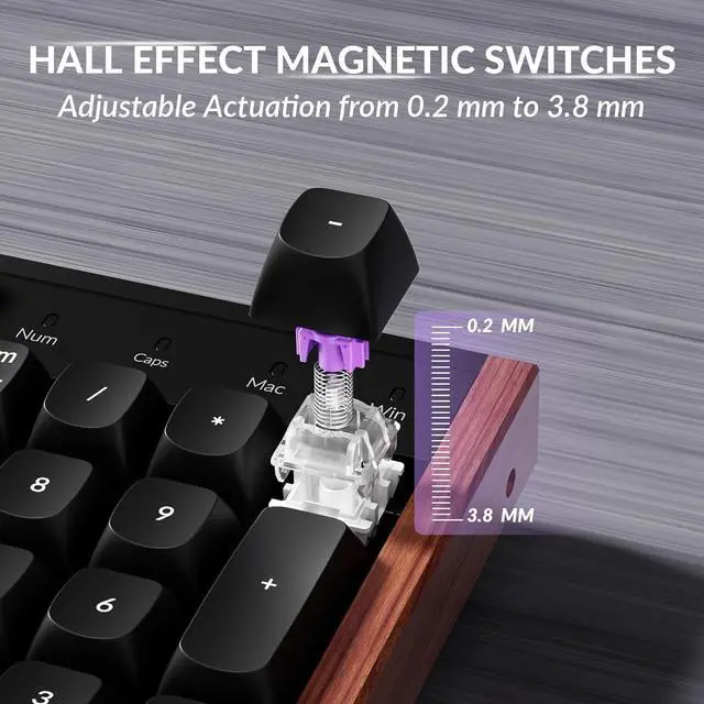 Alt view image 4 of 7 - Keychron K10 HE Full Size Custom Mechanical Gaming Keyboard, Wood Frames with RGB Hot-Swappable Hall Effect Gateron Double-Rail Magnetic Nebula Switch, 2.4 GHz/Bluetooth/Wired - Carbon Black