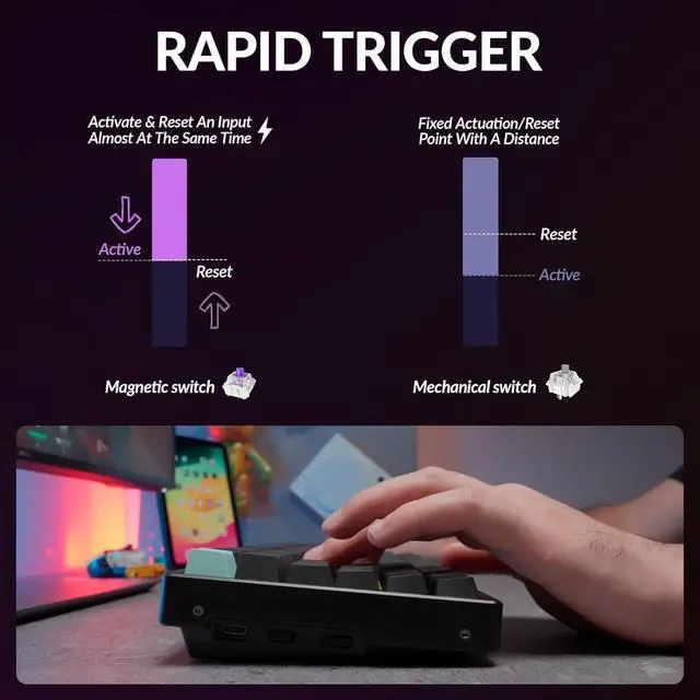 Alt view image 4 of 7 - Keychron K2 HE Custom Mechanical Gaming Keyboard, RGB Backlight Aluminum Frames with Hot-Swappable Hall Effect Gateron Double-Rail Magnetic Nebula Switch, 2.4 GHz/Bluetooth/Wired - Standard Version