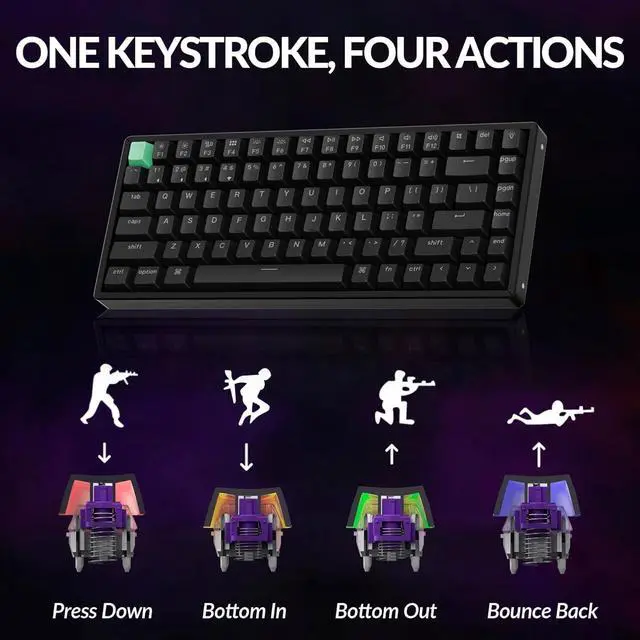 Alt view image 5 of 7 - Keychron K2 HE Custom Mechanical Gaming Keyboard, RGB Backlight Aluminum Frames with Hot-Swappable Hall Effect Gateron Double-Rail Magnetic Nebula Switch, 2.4 GHz/Bluetooth/Wired - Standard Version