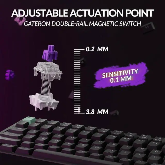 Alt view image 6 of 7 - Keychron K2 HE Custom Mechanical Gaming Keyboard, RGB Backlight Aluminum Frames with Hot-Swappable Hall Effect Gateron Double-Rail Magnetic Nebula Switch, 2.4 GHz/Bluetooth/Wired - Standard Version