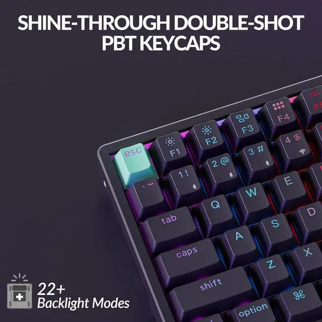 Alt view image 7 of 7 - Keychron K2 HE Custom Mechanical Gaming Keyboard, RGB Backlight Aluminum Frames with Hot-Swappable Hall Effect Gateron Double-Rail Magnetic Nebula Switch, 2.4 GHz/Bluetooth/Wired - Standard Version