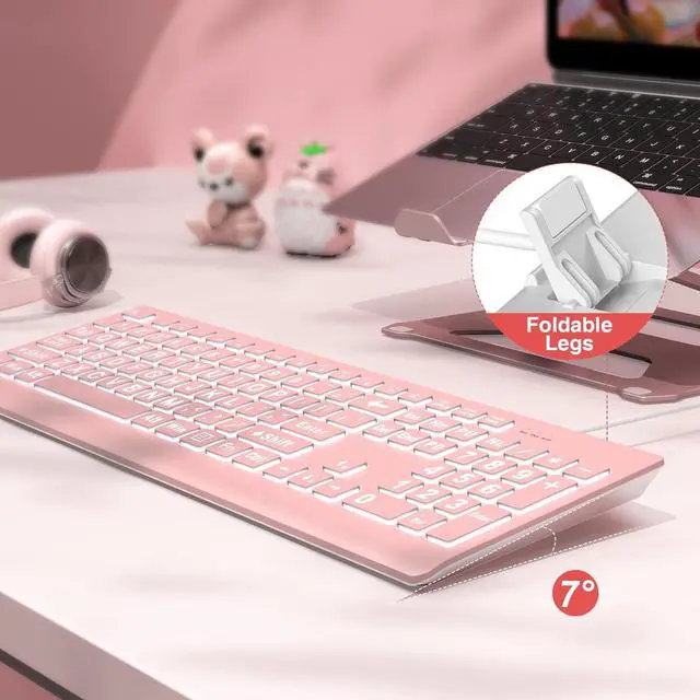 Alt view image 3 of 7 - SABLUTE Large Print Backlit Keyboard, Wired USB Lighted Computer Keyboards with 7-Color & 4 Modes Backlit, Oversize Letters Keys Easy to See and Type, Quiet Keyboard Compatible for PC, Laptop -Pink