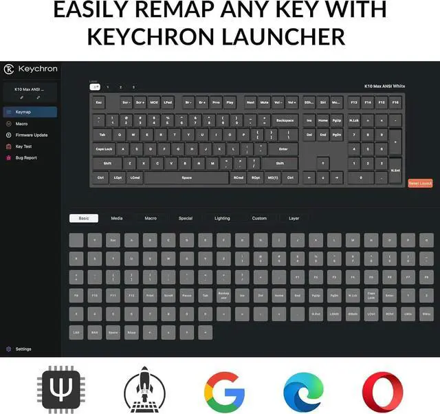 Alt view image 4 of 7 - Keychron K10 Max Custom Mechanical Gaming Keyboard, Full Size Programmable Macros, Bluetooth 5.1/2.4 GHz/Wired with White Backlight PBT Keycap Keychron Super Banana Switch for Win/Mac/Linux