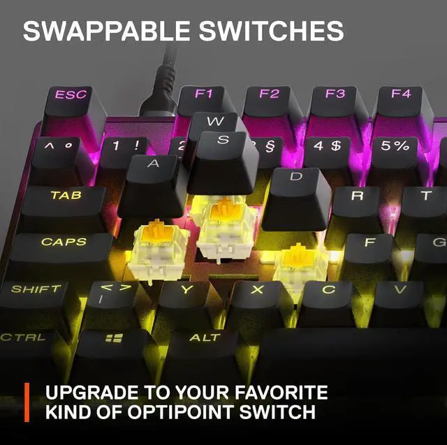 Alt view image 6 of 7 - New SteelSeries Apex 9 TKL  HotSwap Optical Mini Keyboard  TKL Esports Design  Optical Switches  RGB Customization  Aluminum Alloy Frame  Double Shot PBT Keycaps