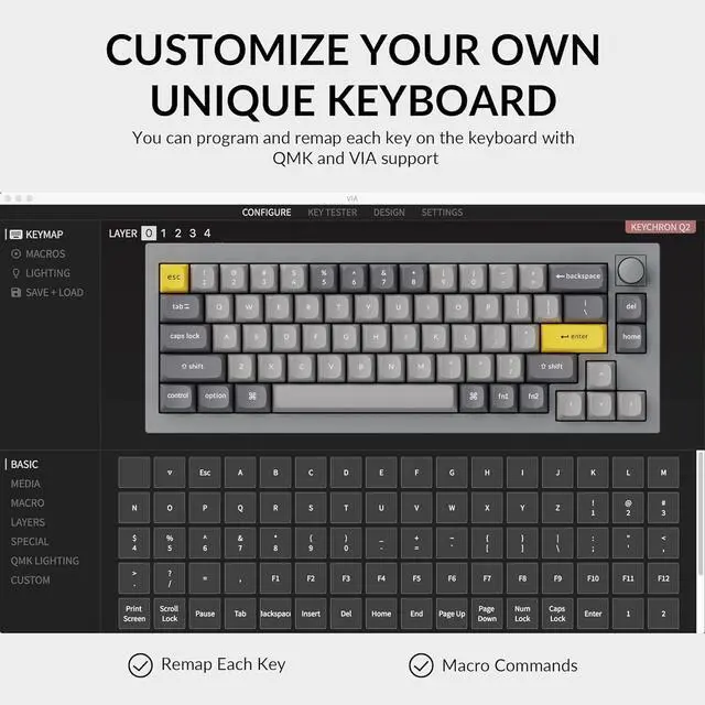 Alt view image 3 of 7 - Keychron Q2 Wired Custom Mechanical Keyboard Knob Version, 65% Layout QMK/VIA Programmable Macro with Hot-swappable Gateron G Pro Blue Switch Double Gasket Compatible with Mac Windows Linux (Grey)