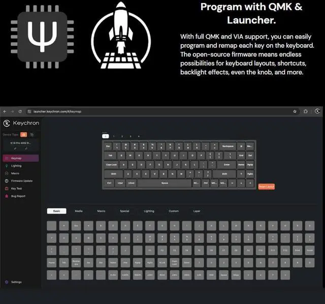 Alt view image 2 of 7 - Keychron V10 Max Custom Knob Mechanical Keyboard, Alice 75% Layout Bluetooth 5.1/2.4 GHz/Wired QMK/VIA Programmable, RGB Hot Swappable Gateron Jupiter Red Switch for Mac Win Linux