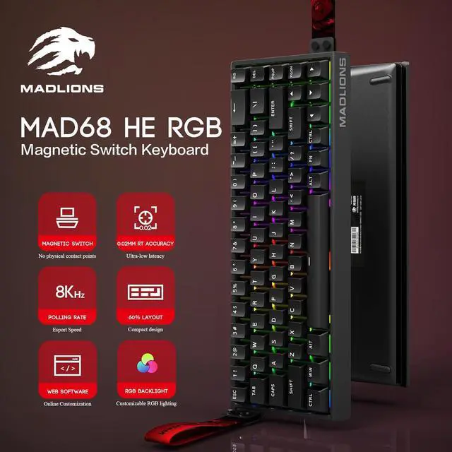 Alt view image 2 of 7 - MADLIONS MAD68 HE Rapid Trigger Magnetic Switch Gaming Keyboard,65% RGB Adjustable Actuation Hall Effect Hyper-Fast 8K Polling Rate PBT Keycaps Hot Swap Mechanical Keyboard for PC/Mac Gamer(Black)
