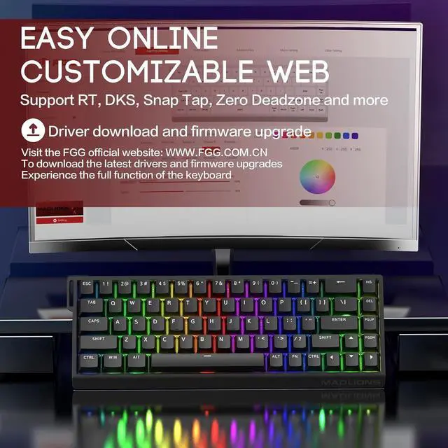 Alt view image 5 of 7 - MADLIONS MAD68 HE Rapid Trigger Magnetic Switch Gaming Keyboard,65% RGB Adjustable Actuation Hall Effect Hyper-Fast 8K Polling Rate PBT Keycaps Hot Swap Mechanical Keyboard for PC/Mac Gamer(Black)