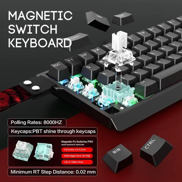 Alt view image 6 of 7 - MADLIONS MAD68 HE Rapid Trigger Magnetic Switch Gaming Keyboard,65% RGB Adjustable Actuation Hall Effect Hyper-Fast 8K Polling Rate PBT Keycaps Hot Swap Mechanical Keyboard for PC/Mac Gamer(Black)
