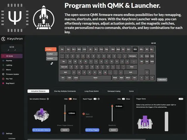 Alt view image 3 of 7 - Keychron Q3 HE Custom Knob Mechanical Gaming Keyboard, TKL Layout Hot-Swappable Full Metal with Hall Effect Gateron Double-Rail Magnetic Nebula Switch, 2.4 GHz/Bluetooth/Wired - Shell White