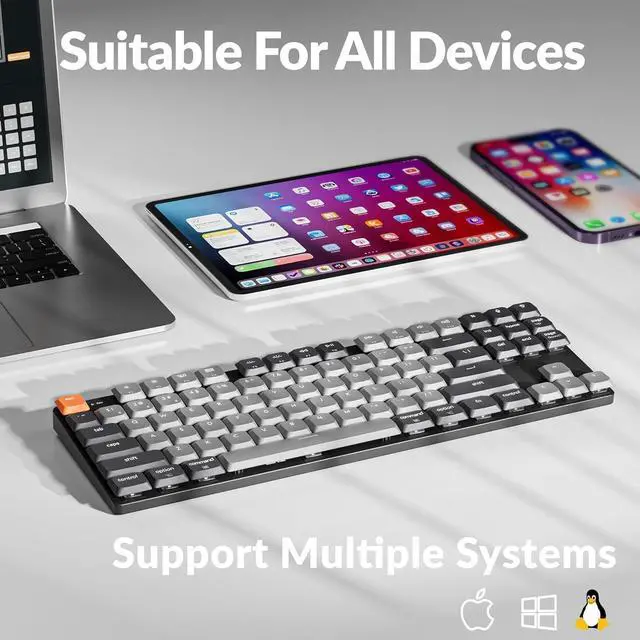 Alt view image 4 of 7 - Keychron New K1 Ultra-Slim Wireless Bluetooth/Wired Mechanical Keyboard, TKL Layout, White LED Backlight, Keychron Low-Profile Mechanical Banana Switch for Mac/Windows/Linux(Version 6)