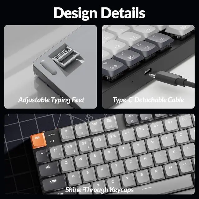 Alt view image 6 of 7 - Keychron New K1 Ultra-Slim Wireless Bluetooth/Wired Mechanical Keyboard, TKL Layout, White LED Backlight, Keychron Low-Profile Mechanical Banana Switch for Mac/Windows/Linux(Version 6)
