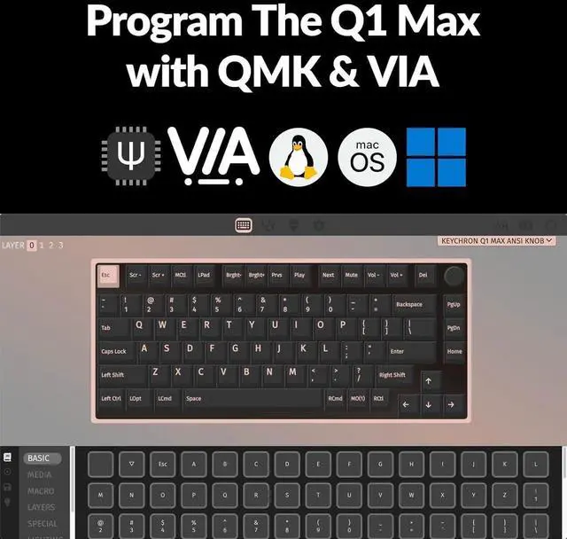 Alt view image 3 of 7 - Keychron Q1 Max Wireless Custom Knob Mechanical Keyboard, QMK/VIA Programmable Full Aluminum Bluetooth/2.4 GHz/Wired RGB with Hot-swappable Gateron Jupiter Red Switch Compatible with Mac Win Linux