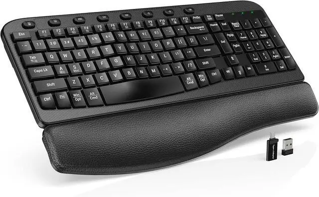 Main image of Wireless Keyboard - Ergonomic Wave Keys, Cushioned Wrist Rest, Comfortable Natural Typing, 2.4GHz Cordless Full Size Keyboards for Multi-OS, Windows/Mac PC, Laptop - SABLUTE