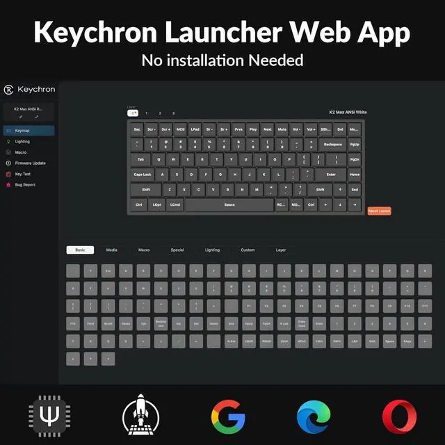 Alt view image 5 of 6 - Keychron K2 Max Custom Mechanical Keyboard, QMK/VIA Programmable 75% Layout, Bluetooth 5.1/2.4 GHz/Wired with White Backlight Keychron Super Brown Switch for Mac Windows Linux