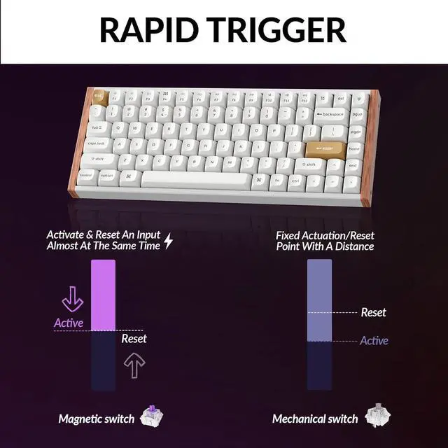 Alt view image 5 of 7 - Keychron K2 HE Rapid Trigger Wireless Custom Mechanical Keyboard with Hall Effect Gateron Double-Rail Magnetic Switch, 2.4 GHz QMK Bluetooth 5.2 RGB Compatible with Mac Windows Linux (Aluminum + Wood)