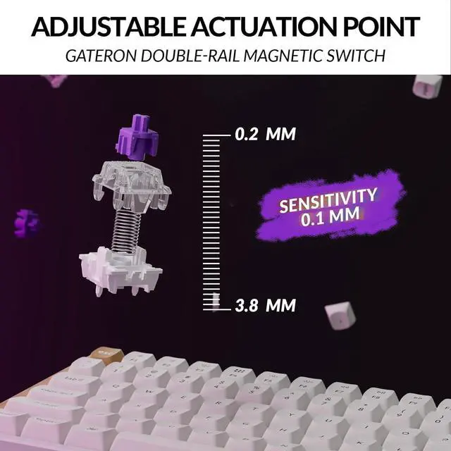 Alt view image 7 of 7 - Keychron K2 HE Rapid Trigger Wireless Custom Mechanical Keyboard with Hall Effect Gateron Double-Rail Magnetic Switch, 2.4 GHz QMK Bluetooth 5.2 RGB Compatible with Mac Windows Linux (Aluminum + Wood)