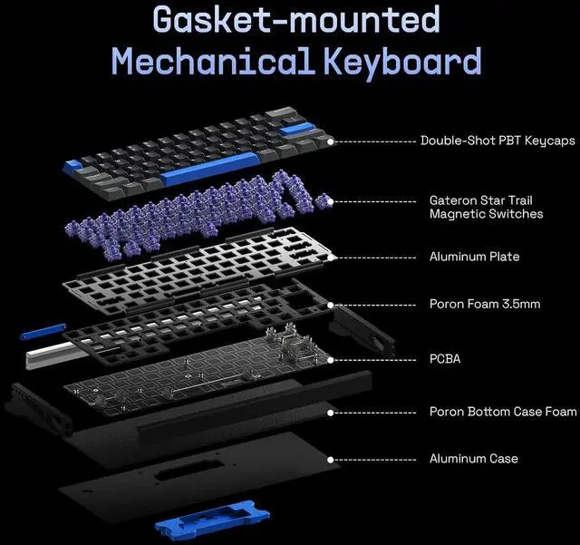Alt view image 4 of 7 - IQUNIX EZ60 Mechanical Gaming Keyboard 60% Hot Swappable Hall Effect Magnetic Switch 8kHz Polling Rate, Rapid Trigger, Adjustable 0.05mm Actuation, PBT Keycaps for Win/Mac