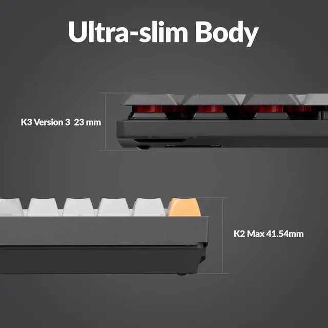 Alt view image 6 of 7 - Keychron New K3 Ultra-Slim Wireless Bluetooth/Wired Mechanical Keyboard, White LED Backlight, Keychron Low-Profle 2.0 Mechanical Banana Switch for Mac/Windows/Linux(Version 3)