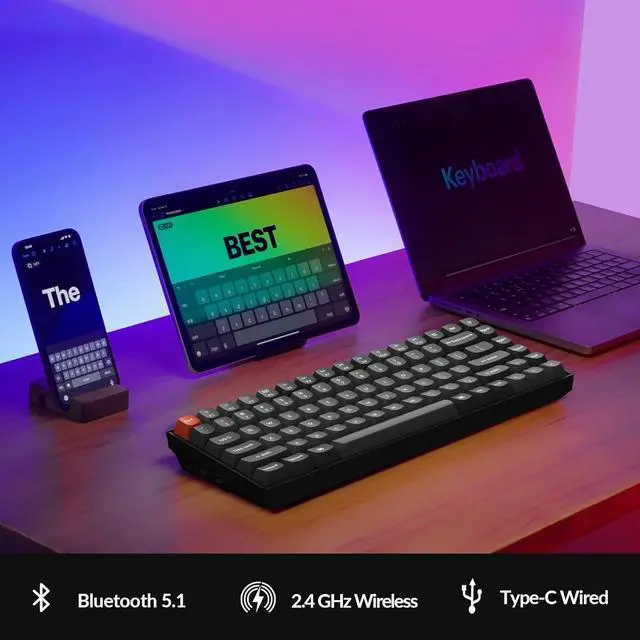 Alt view image 4 of 6 - Keychron K2 Max Custom Mechanical Keyboard, QMK/VIA Programmable 75% Layout, Bluetooth 5.1/2.4 GHz/Wired with White Backlight Keychron Super Brown Switch for Mac Windows Linux