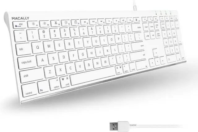 Main image of Macally Ultra Slim USB Wired Computer Keyboard - Full Size Keyboard with Numeric Keypad & 20 Shortcut Keys - Plug and Play Mac Keyboard - White