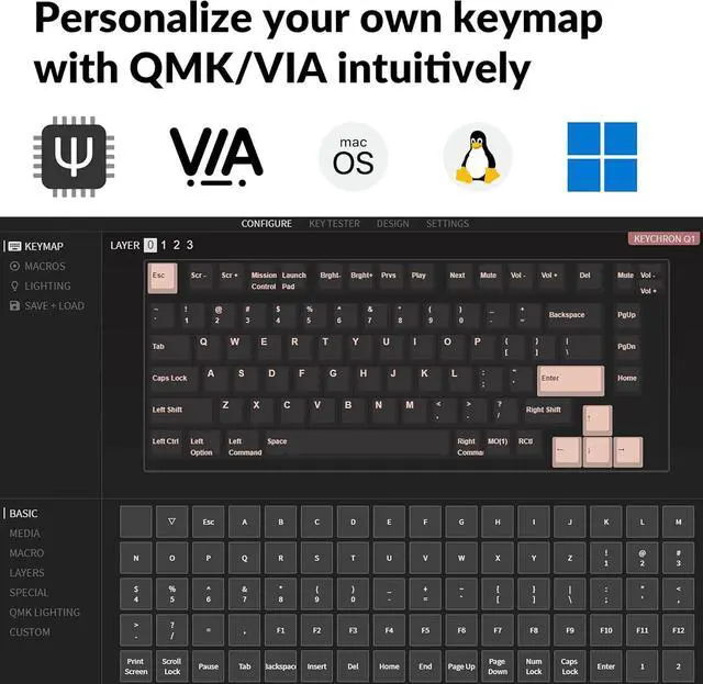 Alt view image 3 of 7 - Keychron Q1 V2 Hot-swappable Wired Mechanical Keyboard with RGB LED|Barebone with Knob Version|for Windows and Mac|75% Layout|Aluminum Frame (Navy Blue,Q1-B3)