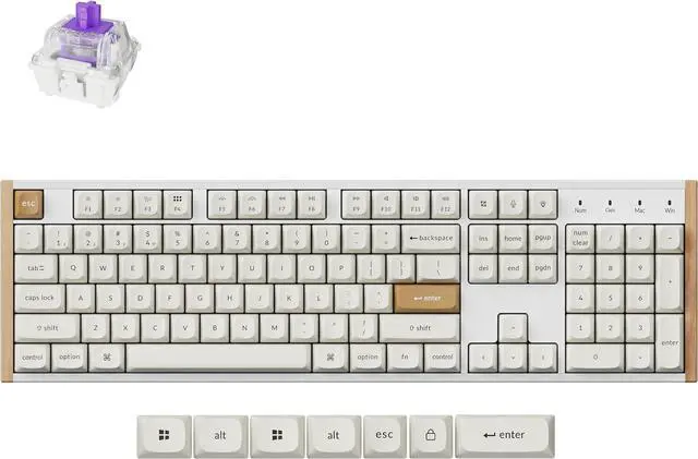 Main image of Keychron K10 HE Full Size Custom Mechanical Gaming Keyboard, Wood Frames with RGB Hot-Swappable Hall Effect Gateron Double-Rail Magnetic Nebula Switch, 2.4 GHz/Bluetooth/Wired - Shell White