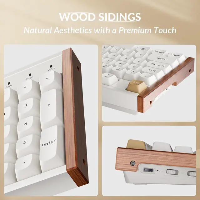 Alt view image 6 of 7 - Keychron K10 HE Full Size Custom Mechanical Gaming Keyboard, Wood Frames with RGB Hot-Swappable Hall Effect Gateron Double-Rail Magnetic Nebula Switch, 2.4 GHz/Bluetooth/Wired - Shell White