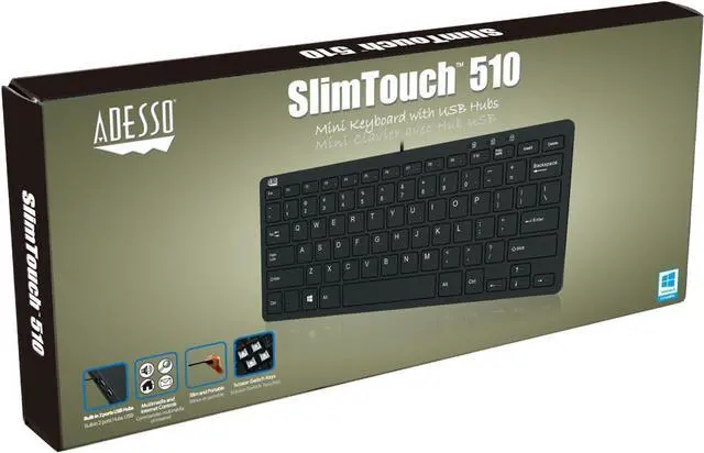 Alt view image 5 of 5 - Adesso SlimTouch 510-Mini Keyboard with USB Hubs