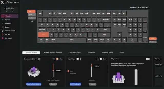 Alt view image 2 of 7 - Keychron K10 HE Full Size Custom Mechanical Gaming Keyboard, Wood Frames with RGB Hot-Swappable Hall Effect Gateron Double-Rail Magnetic Nebula Switch, 2.4 GHz/Bluetooth/Wired - Standard Version