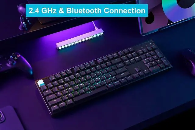 Alt view image 6 of 7 - Keychron K10 HE Full Size Custom Mechanical Gaming Keyboard, Wood Frames with RGB Hot-Swappable Hall Effect Gateron Double-Rail Magnetic Nebula Switch, 2.4 GHz/Bluetooth/Wired - Standard Version