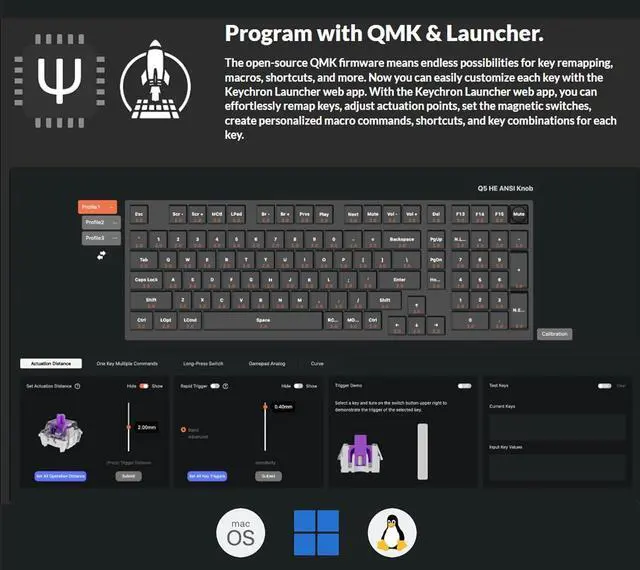 Alt view image 3 of 7 - Keychron Q5 HE Custom Knob Mechanical Gaming Keyboard, 96% Layout Hot-Swappable Full Metal with Hall Effect Gateron Double-Rail Magnetic Nebula Switch, 2.4 GHz/Bluetooth/Wired - Shell White