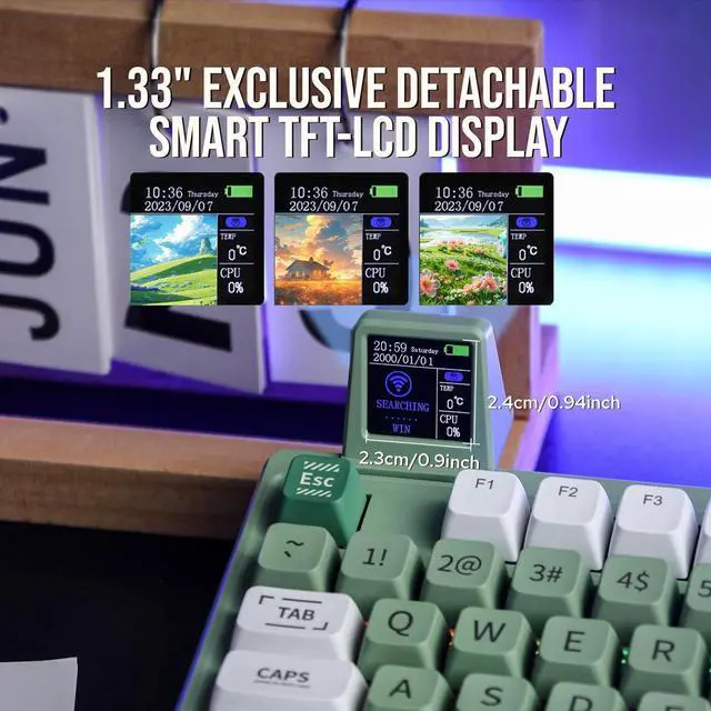 Alt view image 4 of 7 - EPOMAKER RT100 97 Keys Gasket BT5.0/2.4G/USB-C Mechanical Keyboard with Customizable Display Screen, Knob, Hot Swappable Socket, 5000mAh Battery for Win/Mac (RT100 Green, Wisteria Linear Switch)