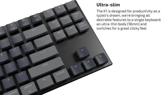 Alt view image 2 of 5 - Keychron K1 V2 Wireless and Wired Low Profile Mechanical Keyboard with RGB LED|Gateron Brown Switches|for Windows/Mac OS/Android - TKL Layout (87 Keys)|Aluminum Frame (Black,K1-M3)