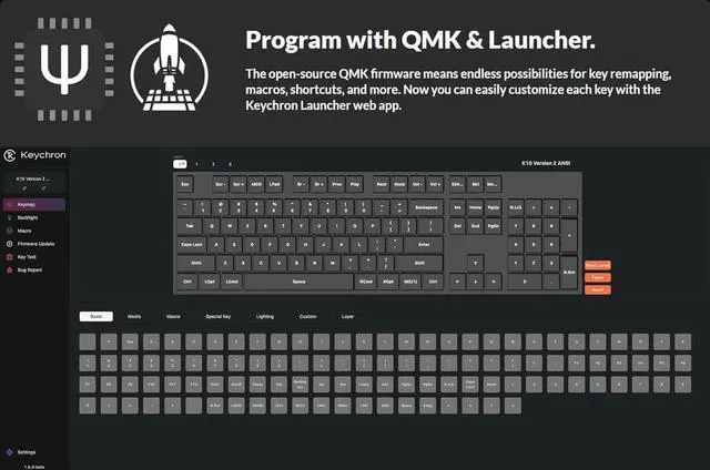 Alt view image 3 of 7 - Keychron K10 QMK Full Size Customized Wireless Bluetooth/Wired Mechanical Keyboard, Programmable Macro, RGB LED Backlight, Hot-Swappable Super Banana Switch, for Mac/Windows/Linux(Version 2)
