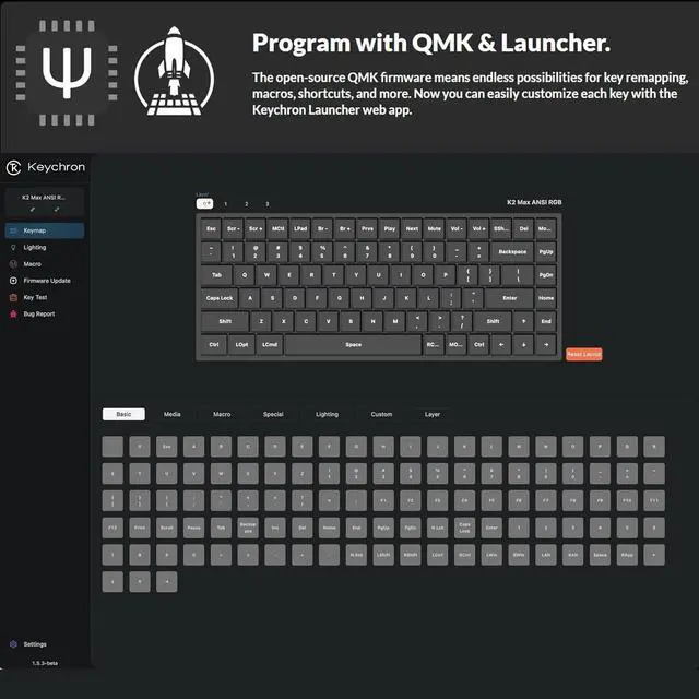 Alt view image 3 of 7 - Keychron K2 Max Custom Mechanical Keyboard, QMK/VIA Programmable 75% Layout, Bluetooth 5.1/2.4 GHz/Wired with RGB Hot-swappable Keychron Super Brown Switch for Mac Windows Linux - Aluminum Frame