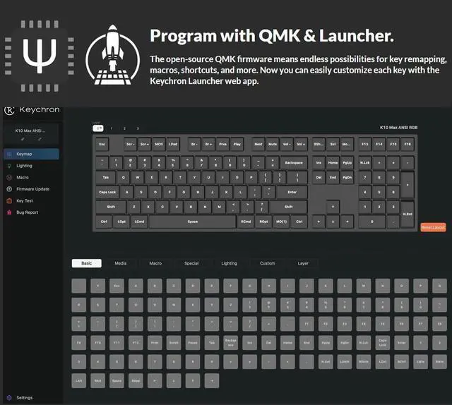 Alt view image 5 of 7 - Keychron K10 Max Custom Mechanical Gaming Keyboard, Full Size Programmable Macros, Bluetooth 5.1/2.4 GHz/Wired with RGB Backlight Hot-swappable Keychron Super Red Switch for Win/Mac/Linux