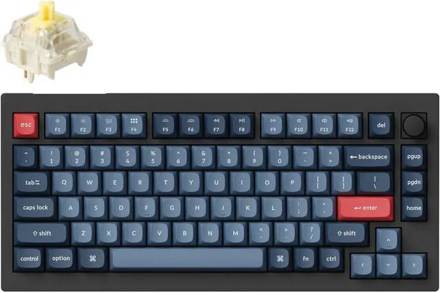 Main image of Keychron V1 Max Hotswap Wireless Mechanical Keyboard|RGB|ABS Plastic Frame|Carbon Black|with Knob|Gateron Jupiter Banana|75% Layout (84 Keys)|Windows Mac OS (V1M-D4)