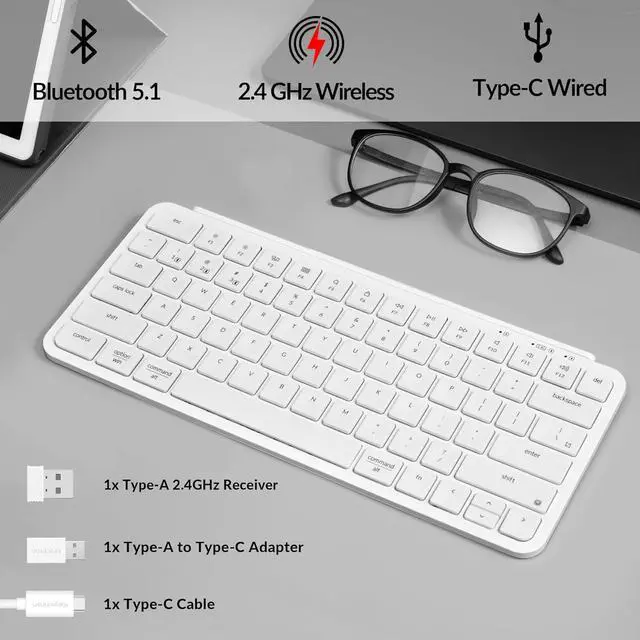 Alt view image 2 of 7 - Keychron B1 Pro Wireless Ultra-Slim ZMK/Launcher Bluetooth 2.4 GHz/Wired Connection Keyboard for Mac Windows Linux - White