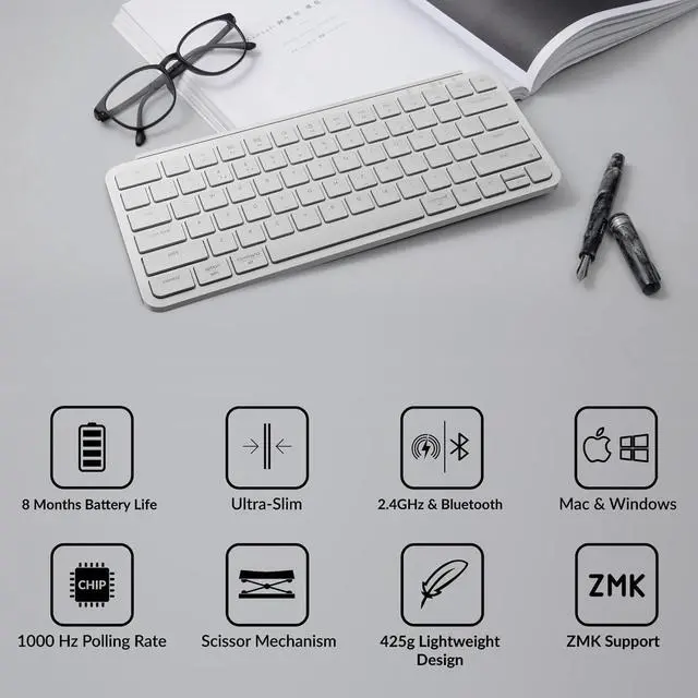 Alt view image 3 of 7 - Keychron B1 Pro Wireless Ultra-Slim ZMK/Launcher Bluetooth 2.4 GHz/Wired Connection Keyboard for Mac Windows Linux - White