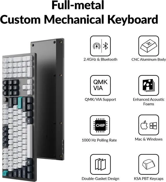 Alt view image 4 of 7 - Keychron Q6 Max Wireless Mechanical Keyboard - Full Size, Aluminum Body, Tri-Mode (BT/2.4G/USB-C), Hot-Swappable Gateron Red Switch, RGB, Programmable Knob - for Mac/Windows/Linux - Black